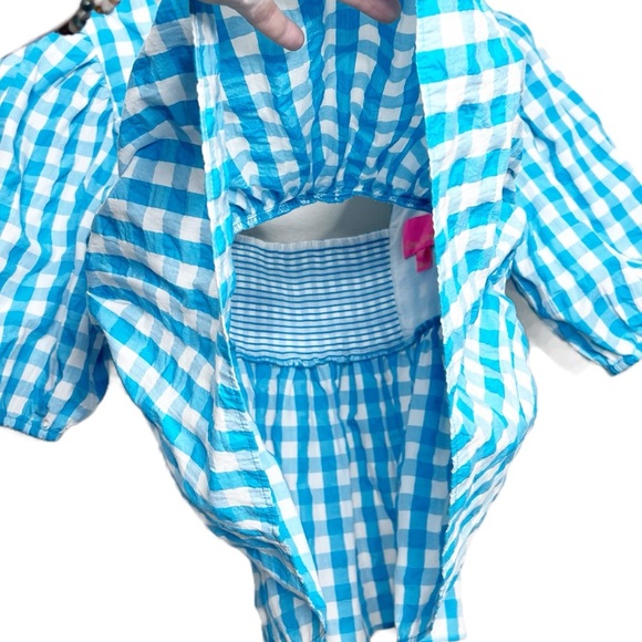 Lilly Pulitzer Sarafina Gingham Babydoll Womens Puff Short Sleeve Tie Top Blouse - Picture 9 of 16